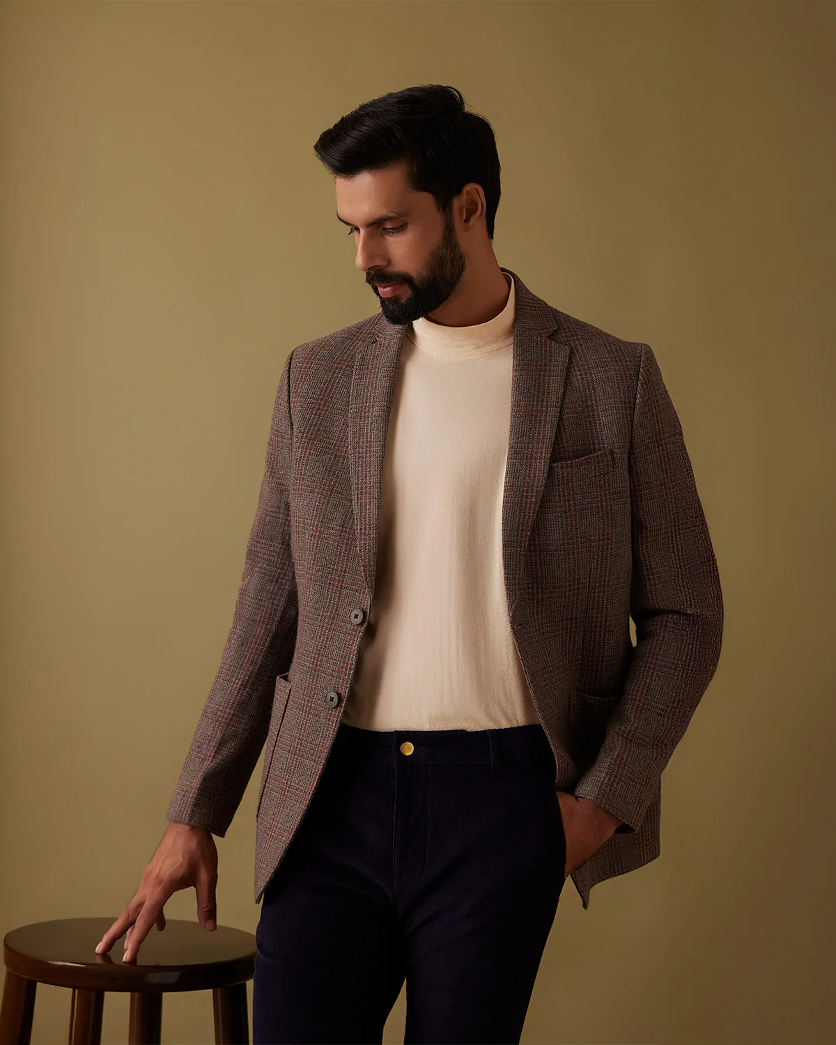 Harthmore Woolen Checkered Jacket - Brown