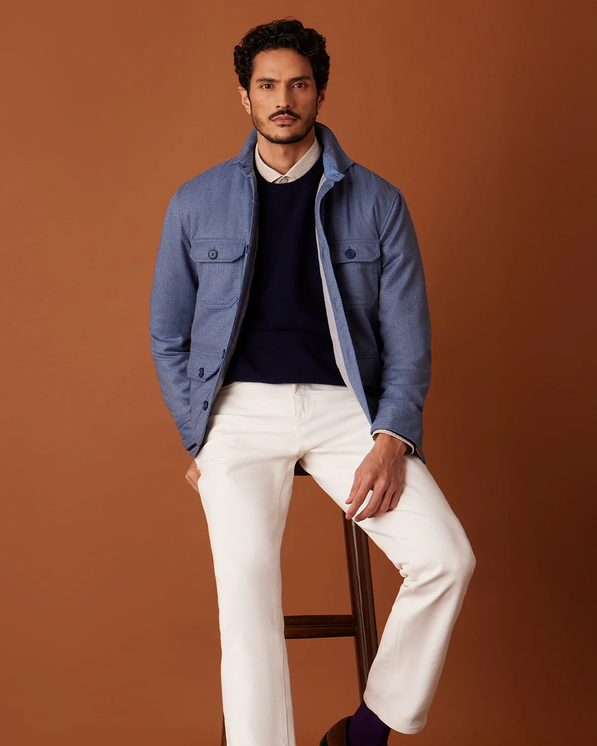 Hensley Herringbone Tweed Shacket - Blue - Image 3
