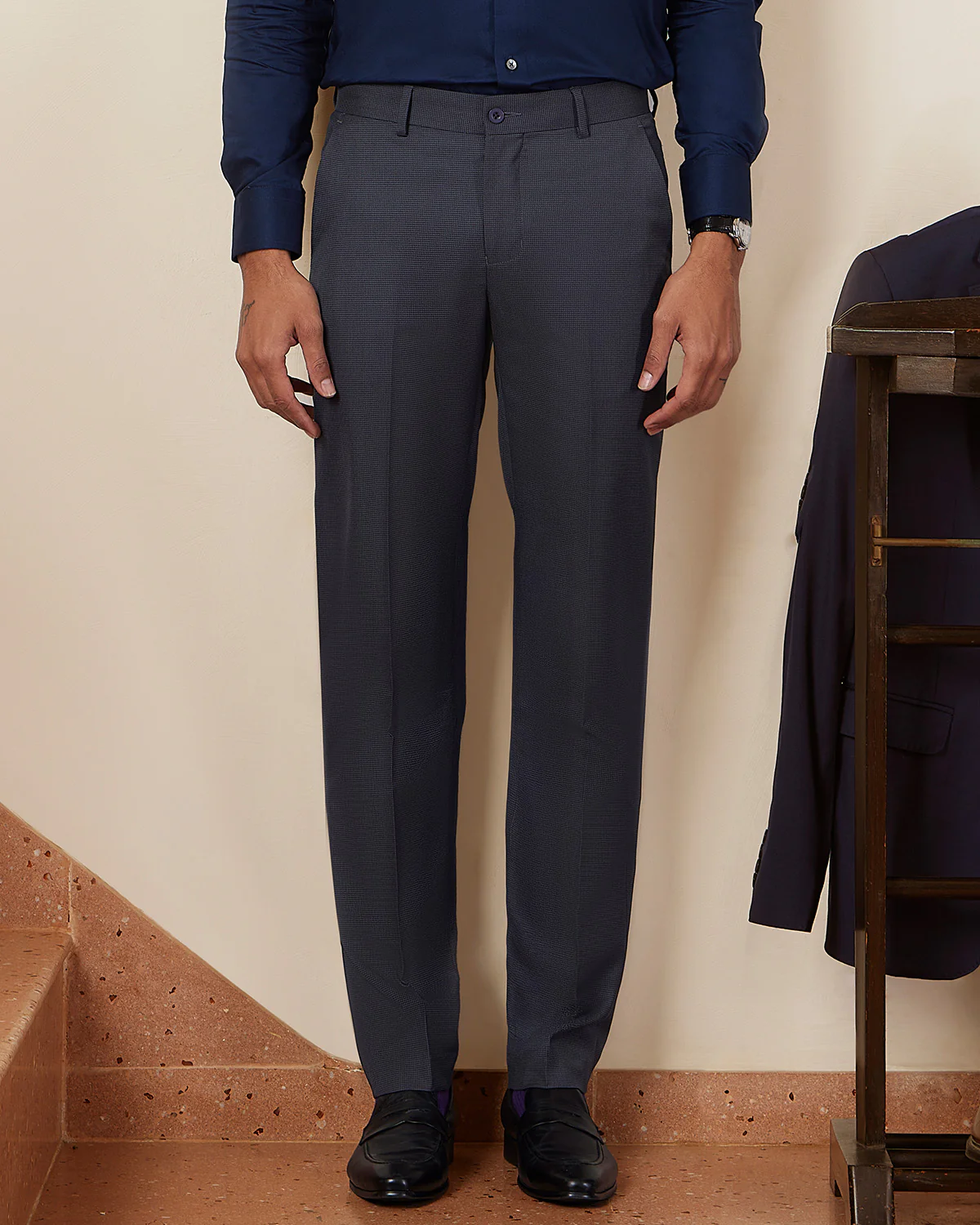 Infinia Houndstooth Stretch Dress Pants - Grey