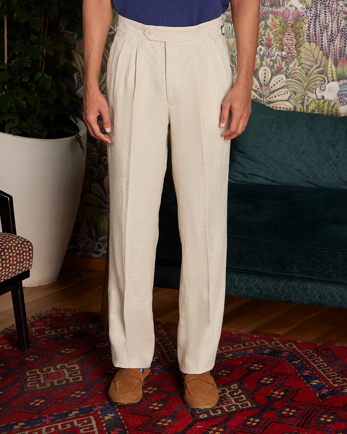 Ivoro 100% Linen Relaxed Neapolitan Pants - Beige