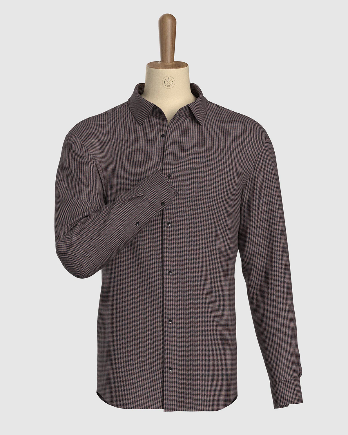 Japanese Blended Wool Stretch Houndstooth Shirt - Beige & Black - Image 2