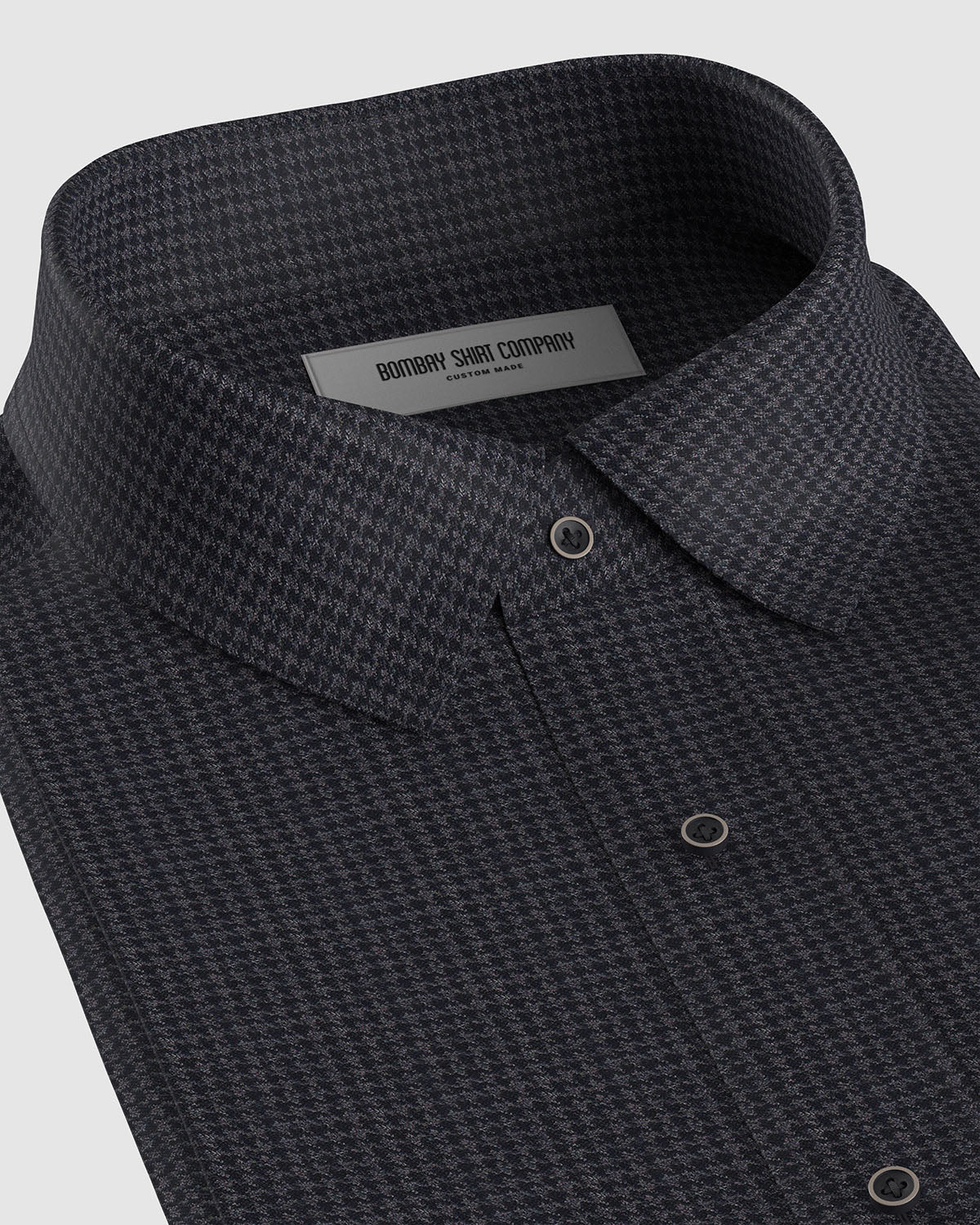 Japanese Blended Wool Stretch Houndstooth Shirt - Dark Grey