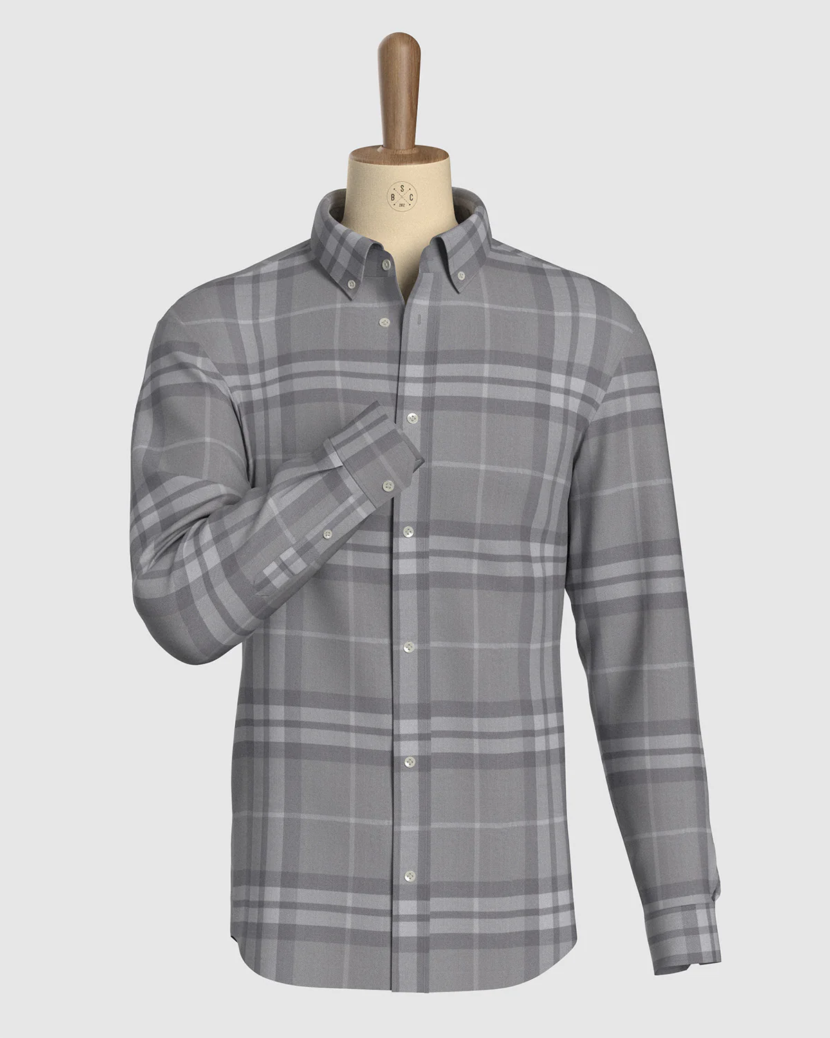 Japanese Brushed Herringbone Checked Shirt - Grey - Image 2