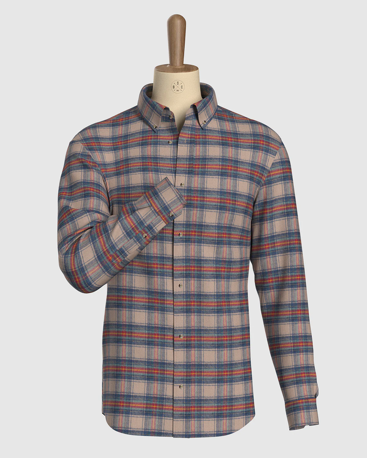 Japanese Brushed Twill Shirt - Beige & Blue - Image 2