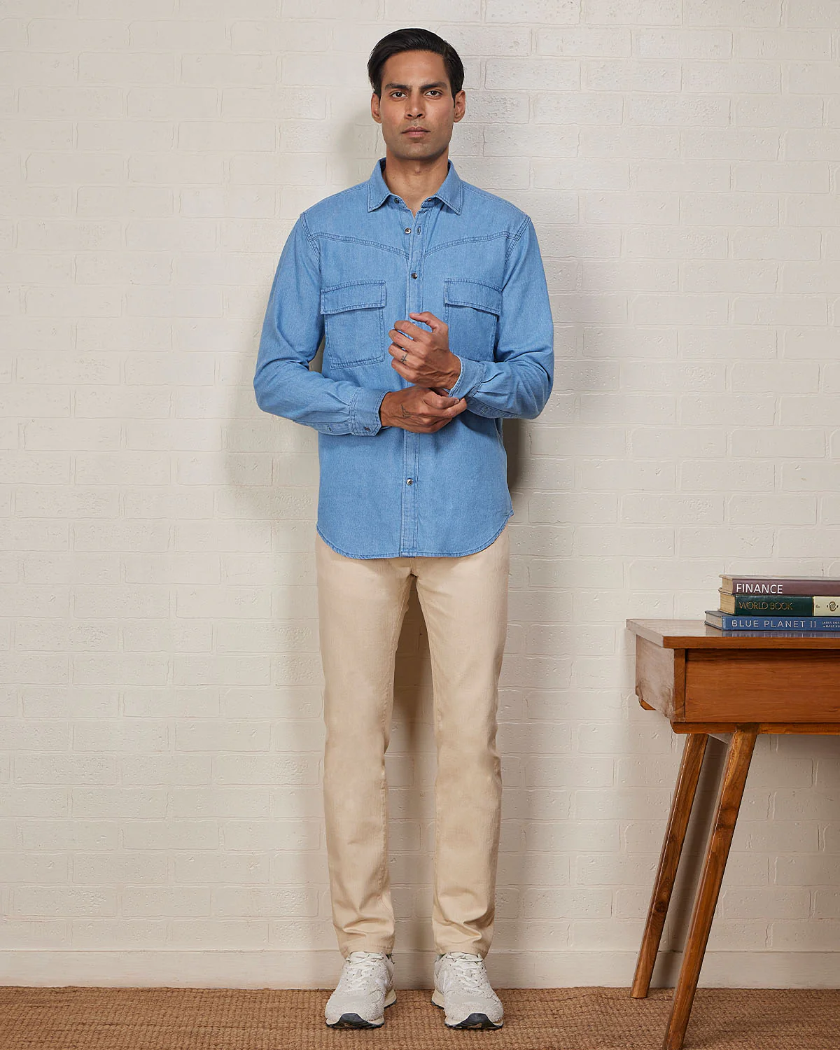Japanese Canvas Ecru Stretch Jeans - Ecru - Image 3