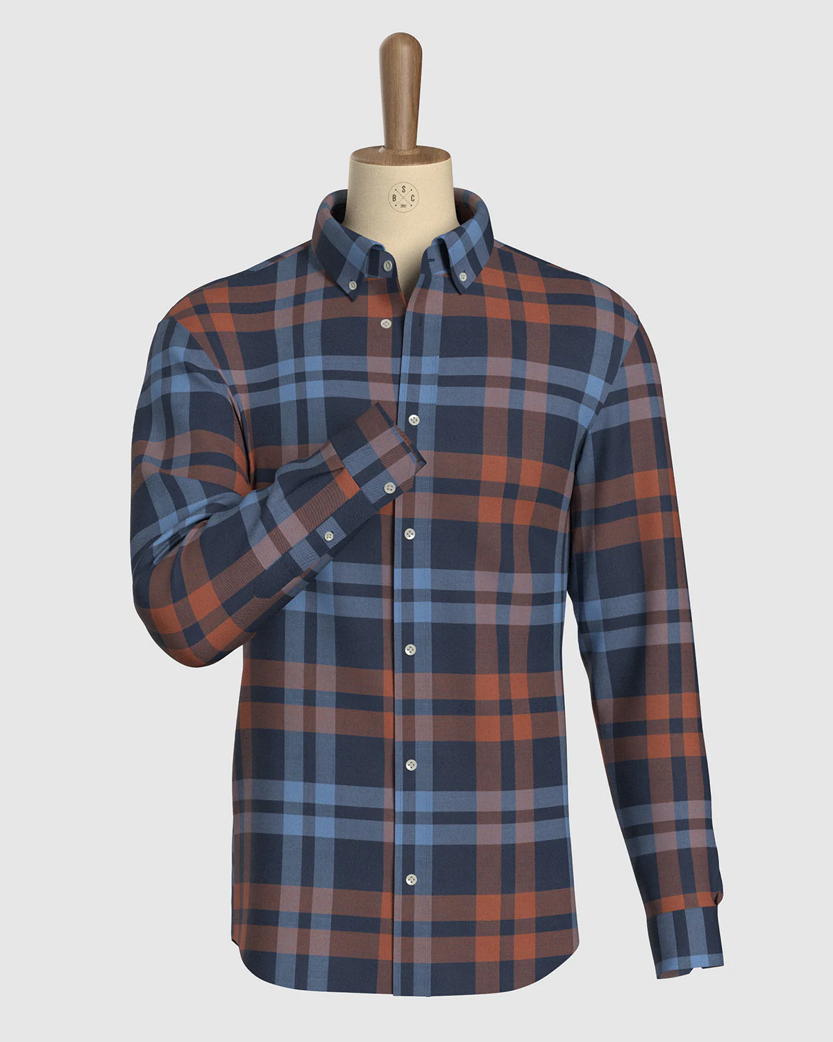 Japanese Cotton Checked Shirt - Navy & Brown - Image 2