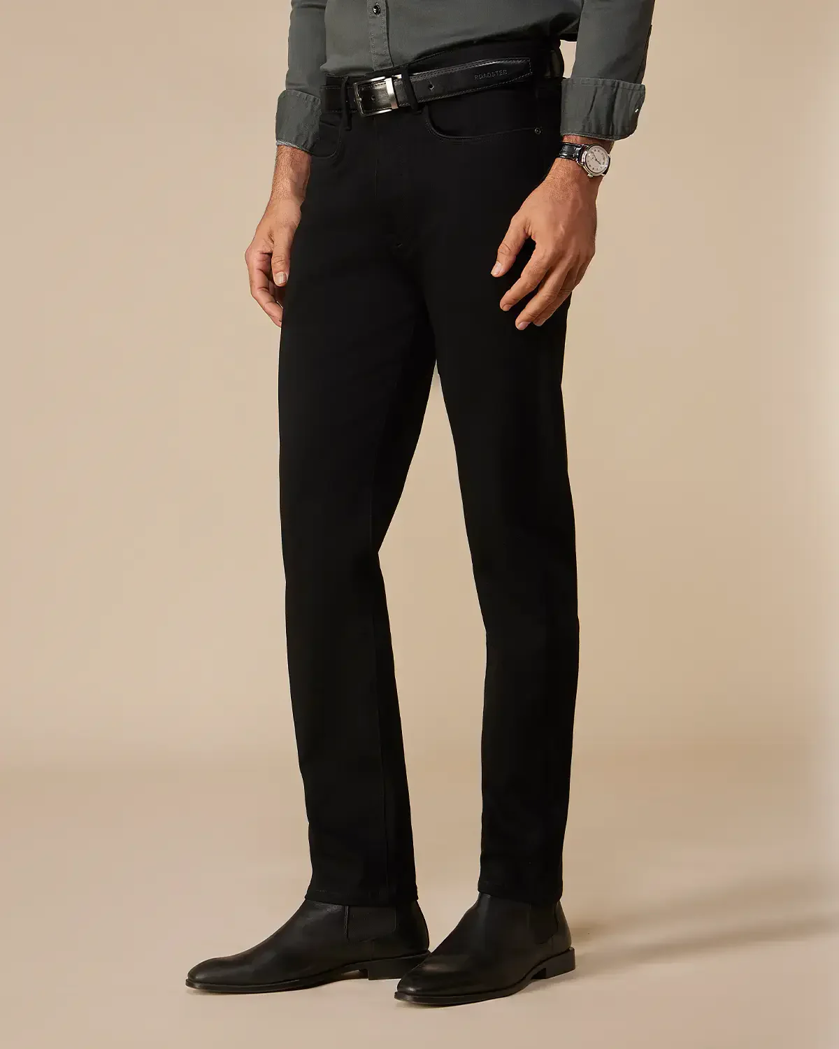 Japanese Dual Black Mid-Rise Stretch Jeans - Image 2