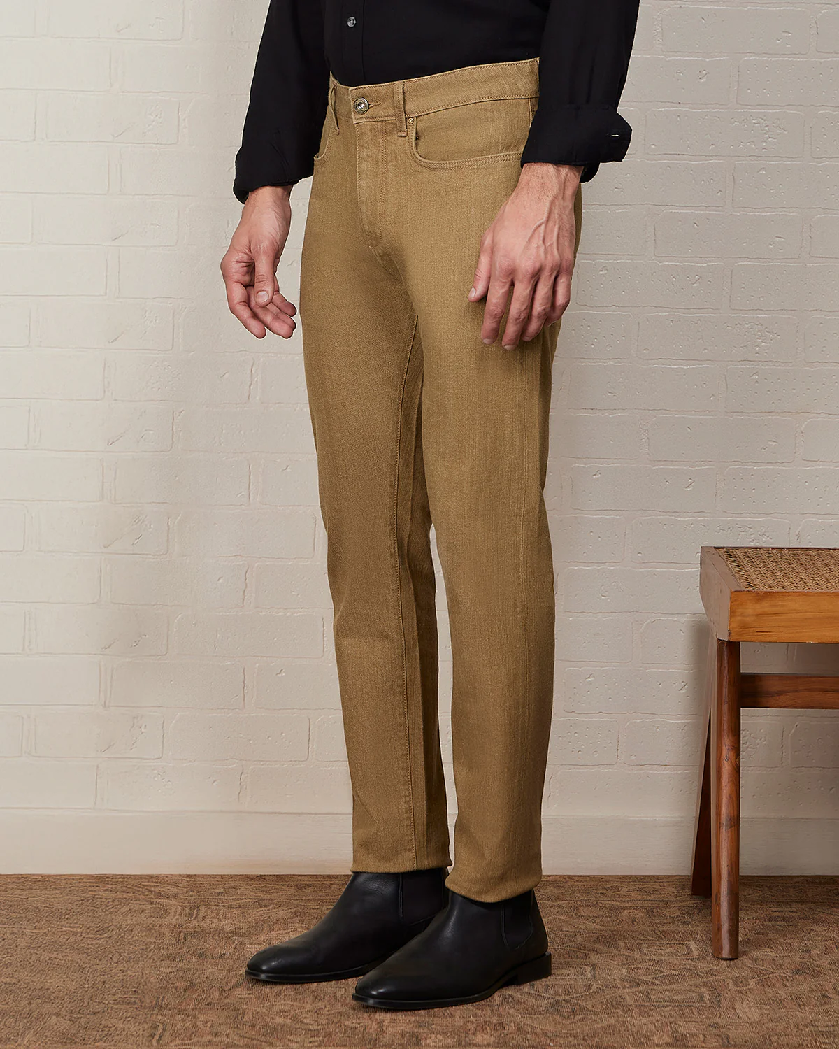 Japanese Field Khaki Stretch Jeans - Dark Khaki - Image 3
