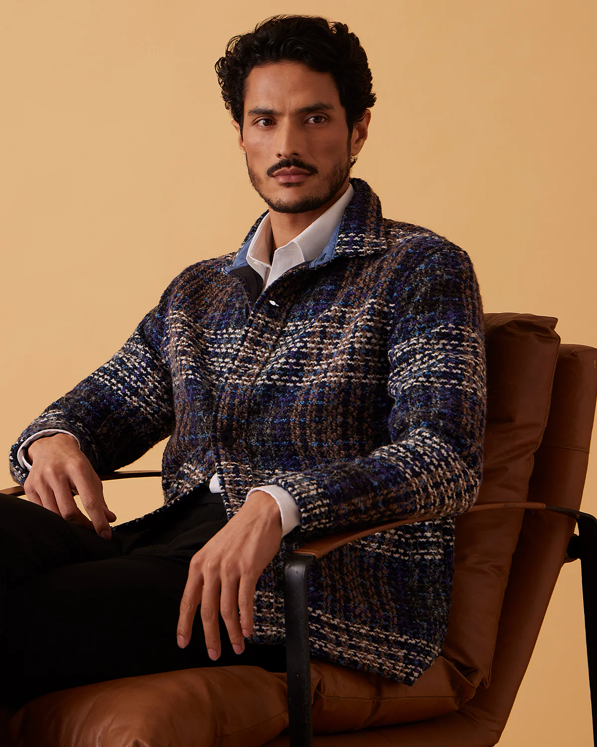 Japanese Hillcrest Tweed Shacket - Navy