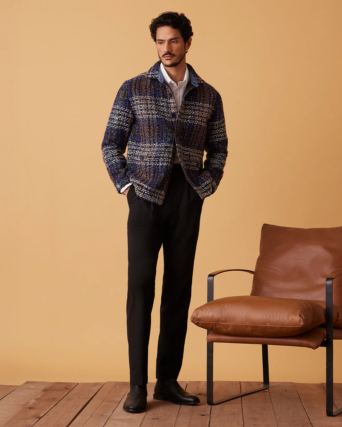 Japanese Hillcrest Tweed Shacket - Navy - Image 2