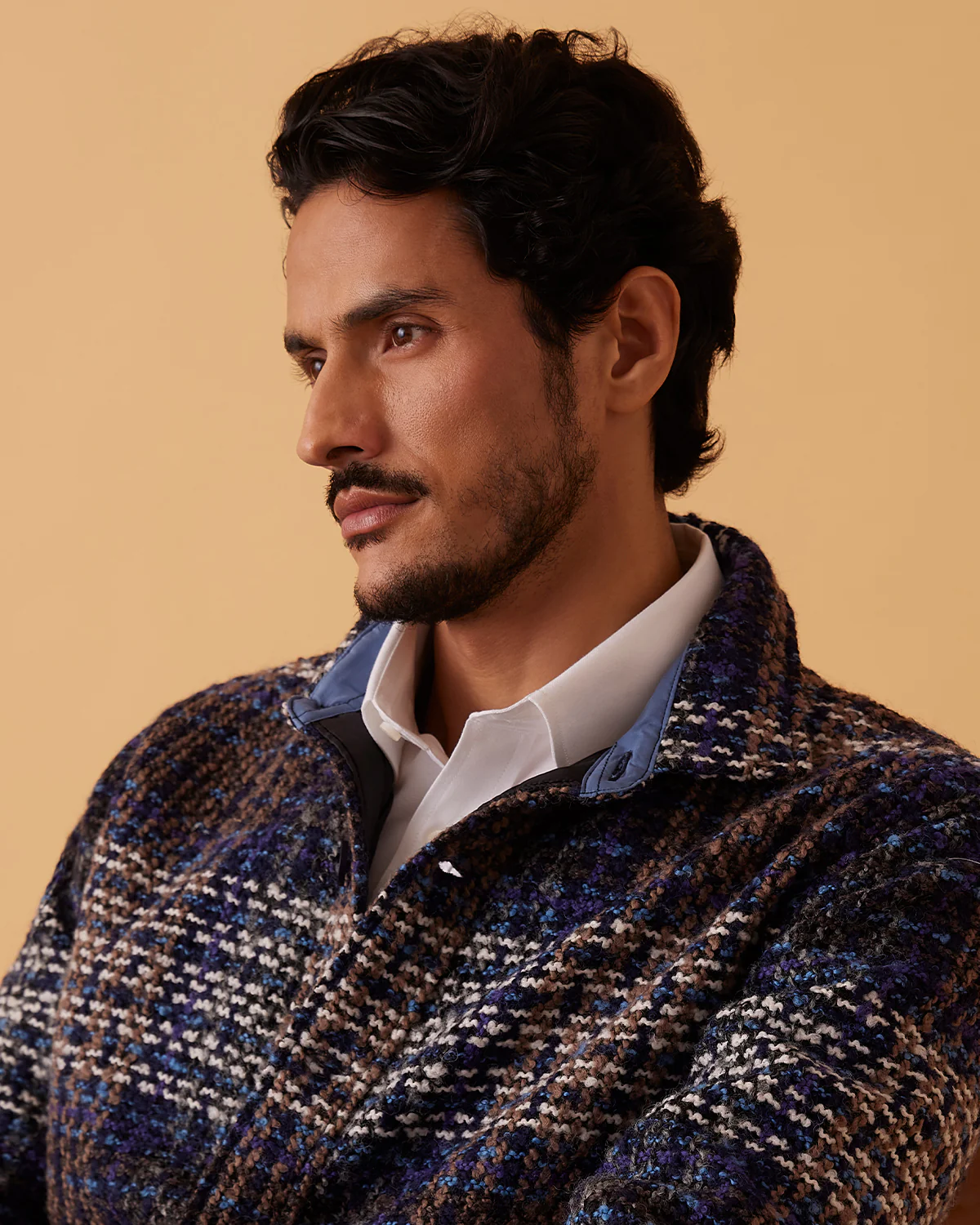 Japanese Hillcrest Tweed Shacket - Navy - Image 3