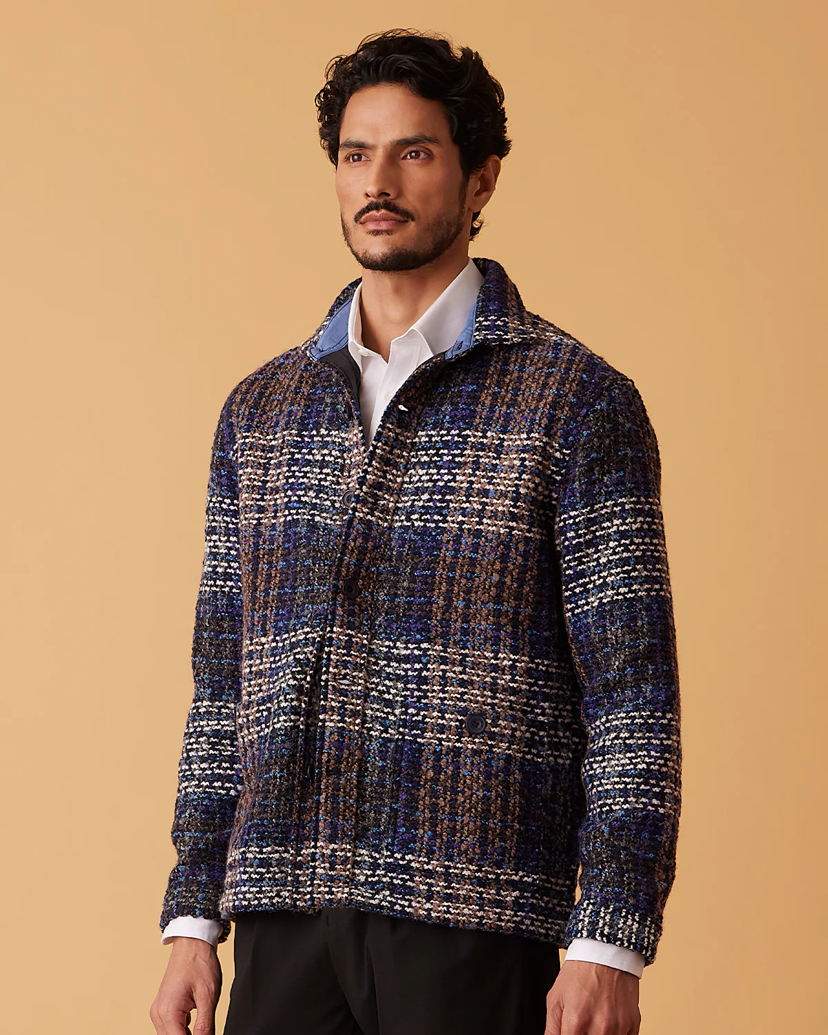Japanese Hillcrest Tweed Shacket - Navy - Image 4