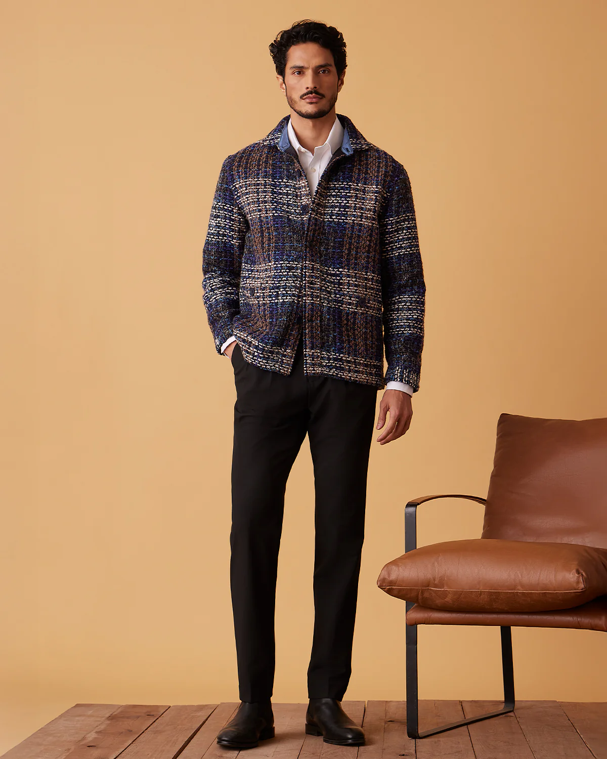 Japanese Hillcrest Tweed Shacket - Navy - Image 5