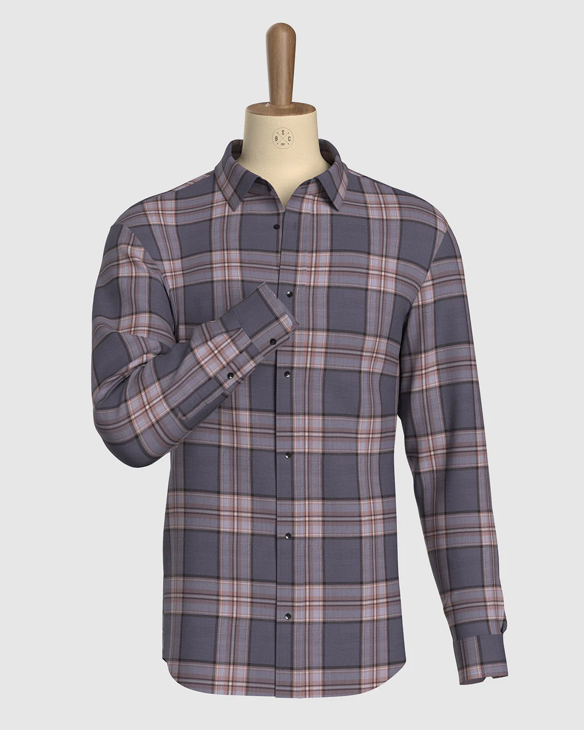 Japanese Lyocell Twill Checked Shirt - Purple - Image 2