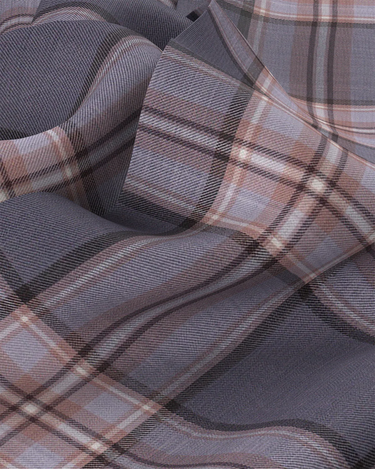 Japanese Lyocell Twill Checked Shirt - Purple - Image 3