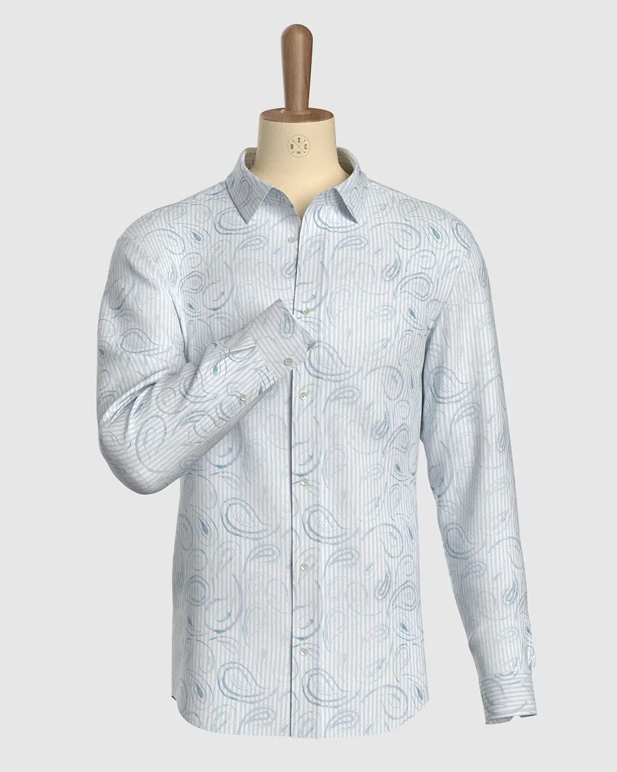 Japanese Paisley Printed Shirt - Light Blue - Image 2