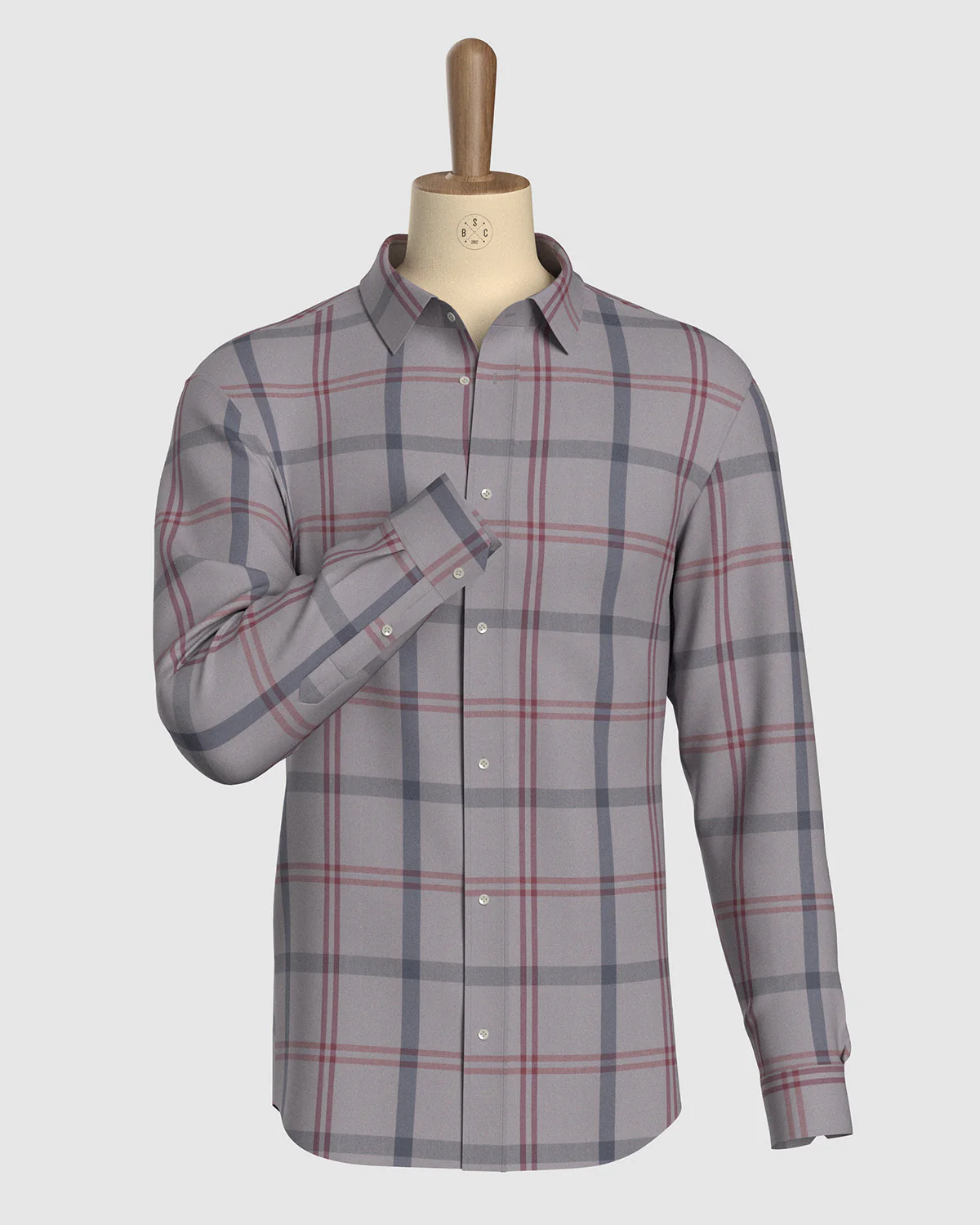 Japanese Poplin Checked Shirt - Grey & Red - Image 2
