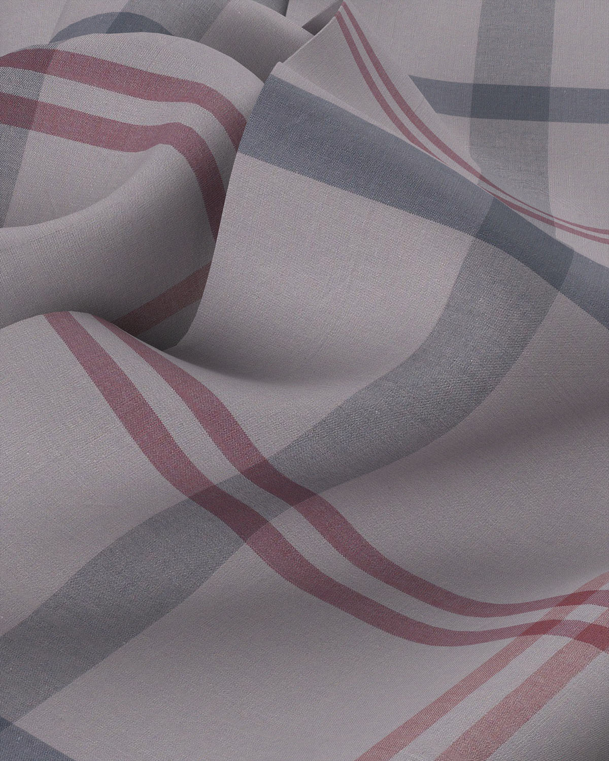 Japanese Poplin Checked Shirt - Grey & Red - Image 3