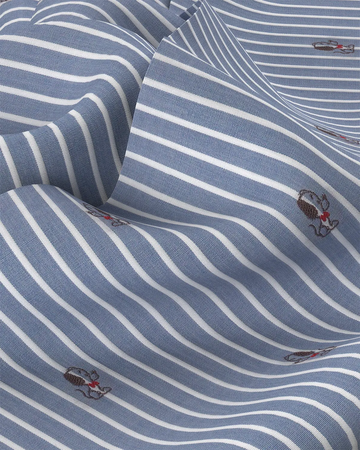 Japanese Puppy Motif Striped Shirt - Blue & White