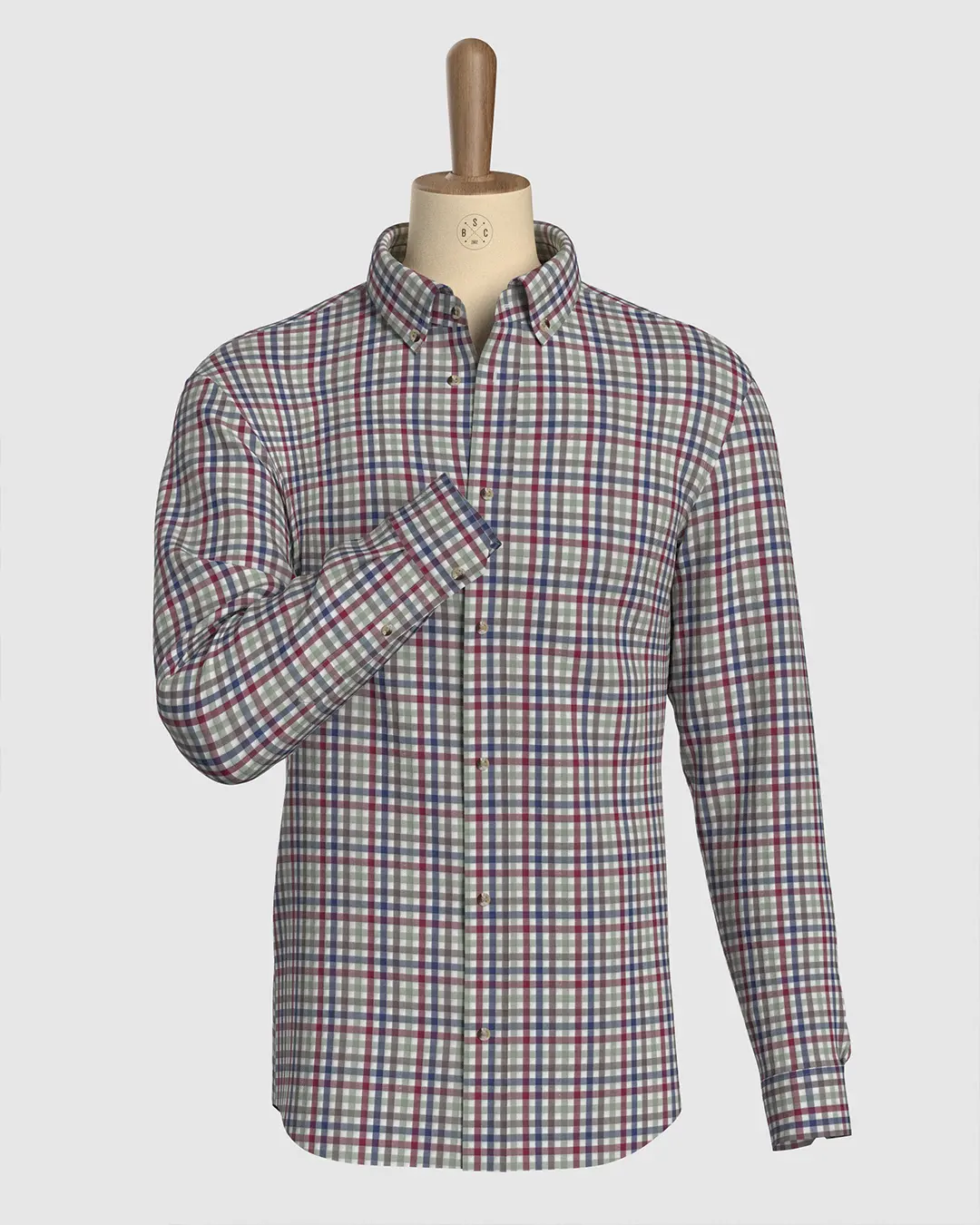 Japanese Twill Checked Shirt - Green, Red & Blue - Image 2