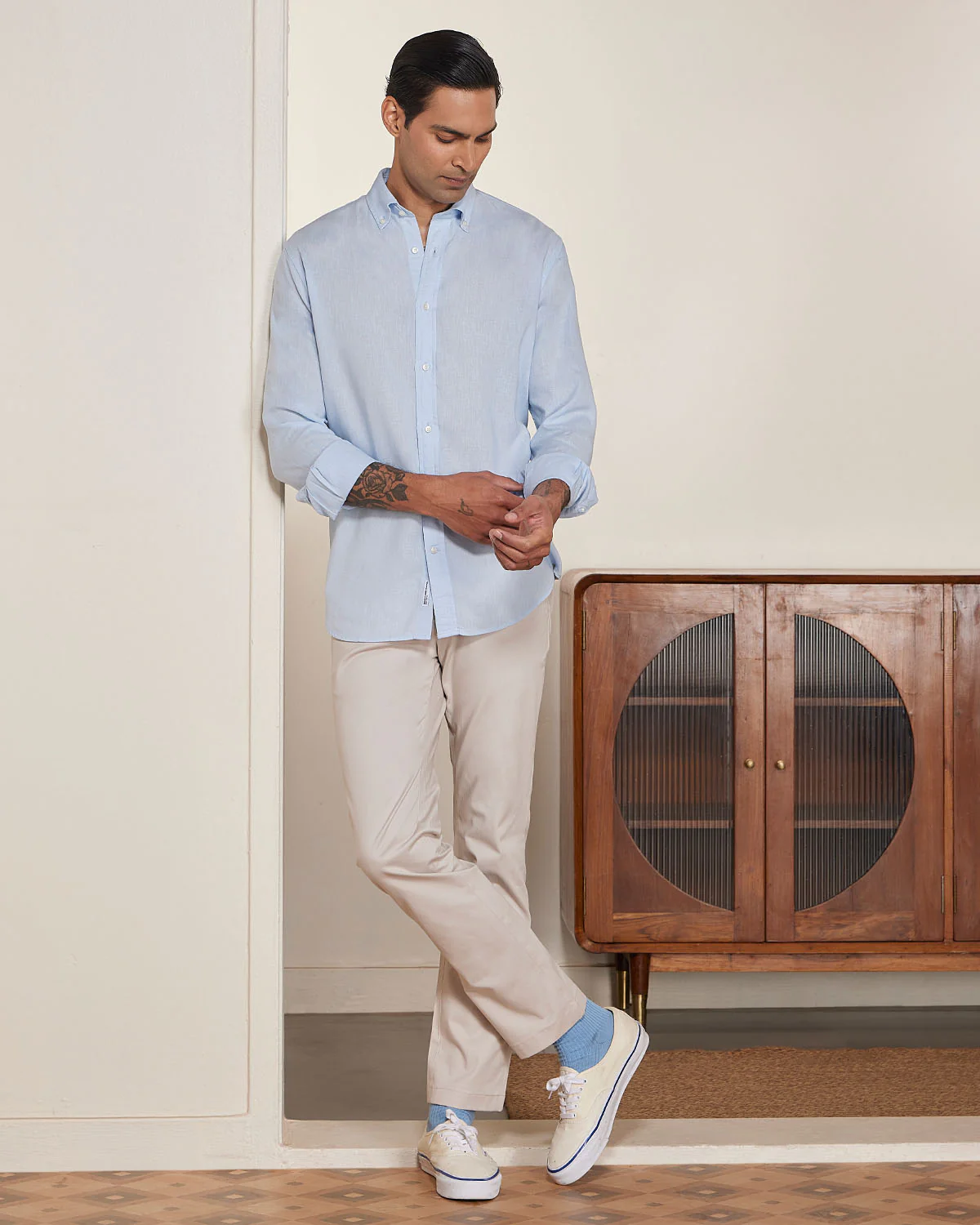 Light Blue Blended Linen Soft Washed Shirt - Image 4