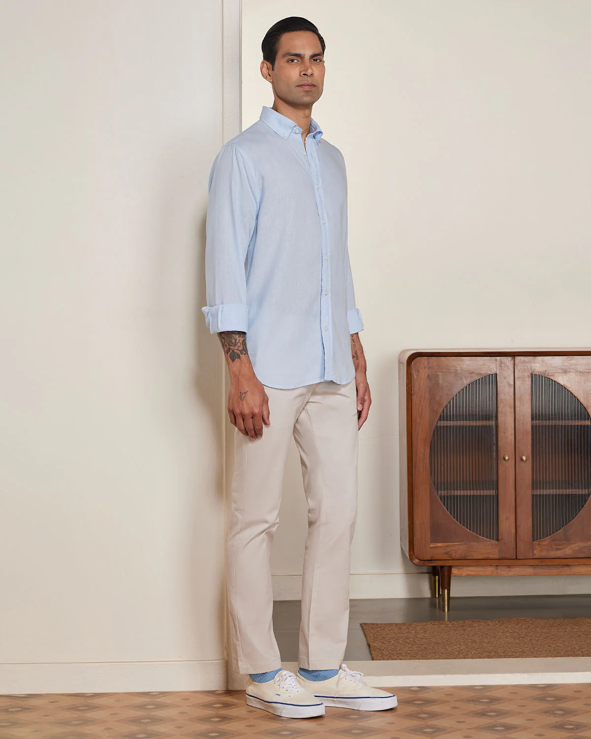 Light Blue Blended Linen Soft Washed Shirt - Image 5