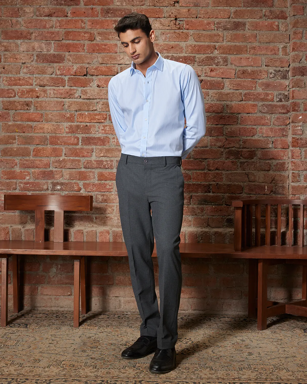 Light Blue Cotton Lyocell Checked Shirt - Image 5