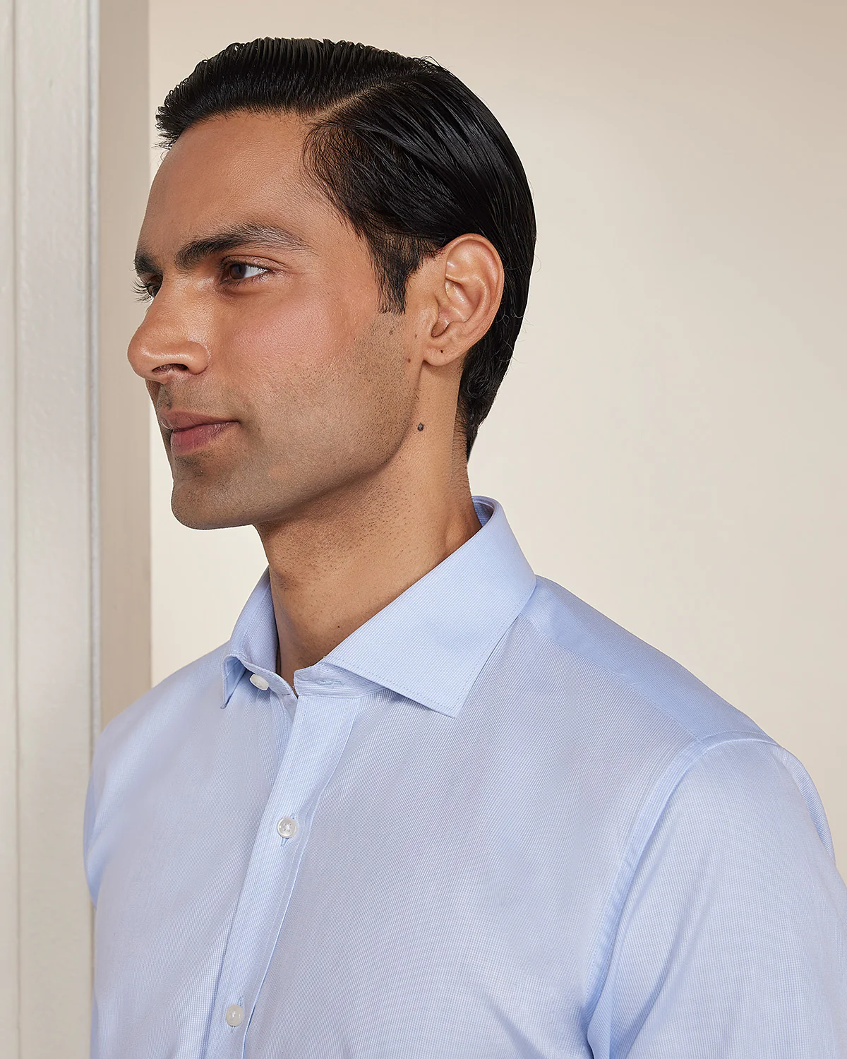 Light Blue Cotton Micro-Dobby Shirt - Image 2
