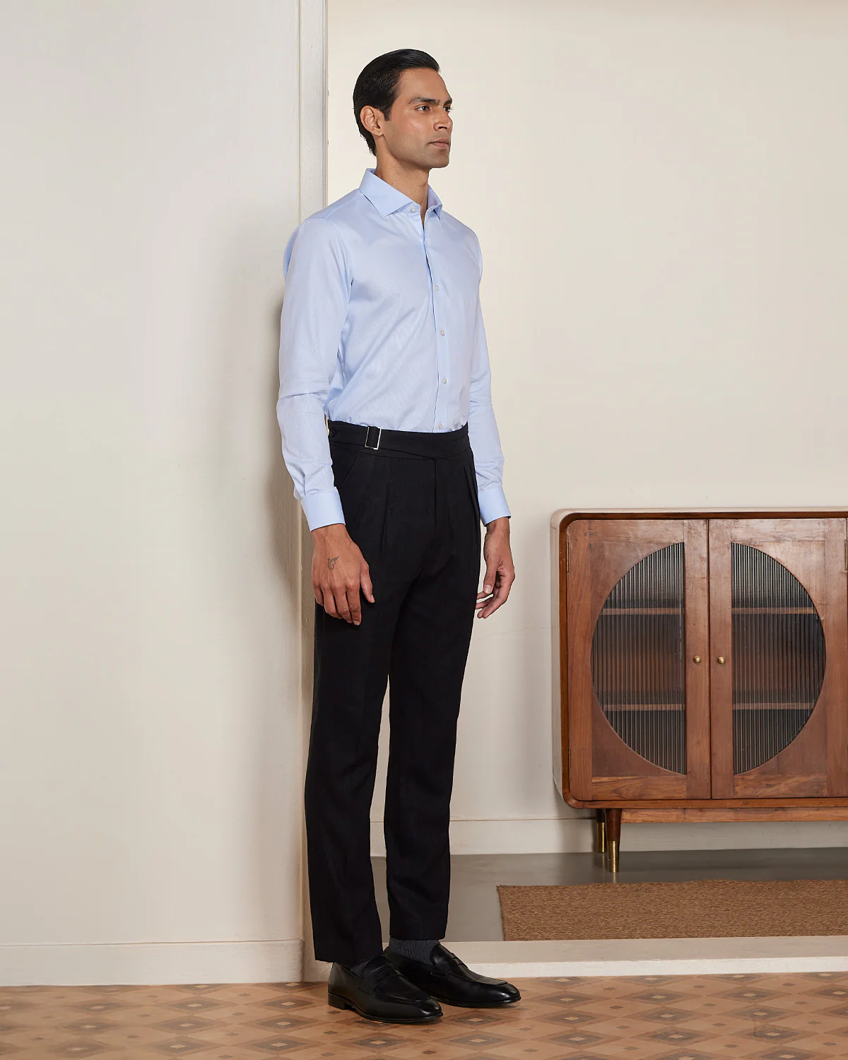 Light Blue Cotton Micro-Dobby Shirt - Image 3