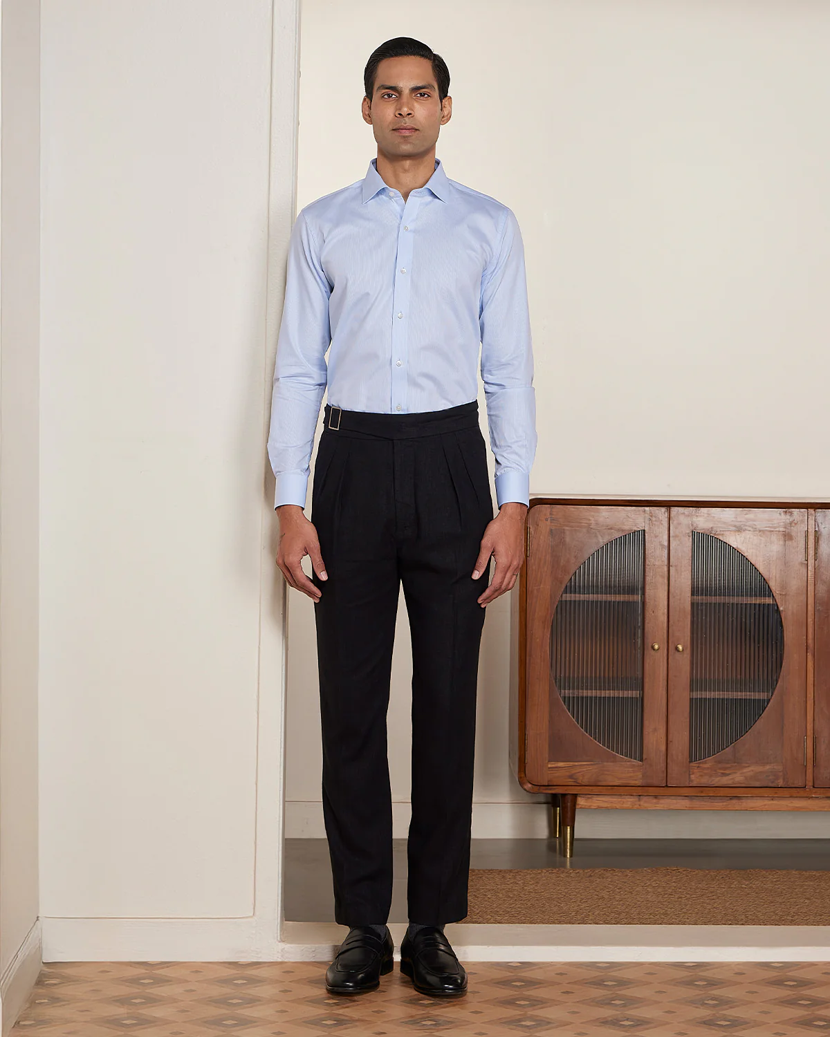 Light Blue Cotton Micro-Dobby Shirt - Image 4
