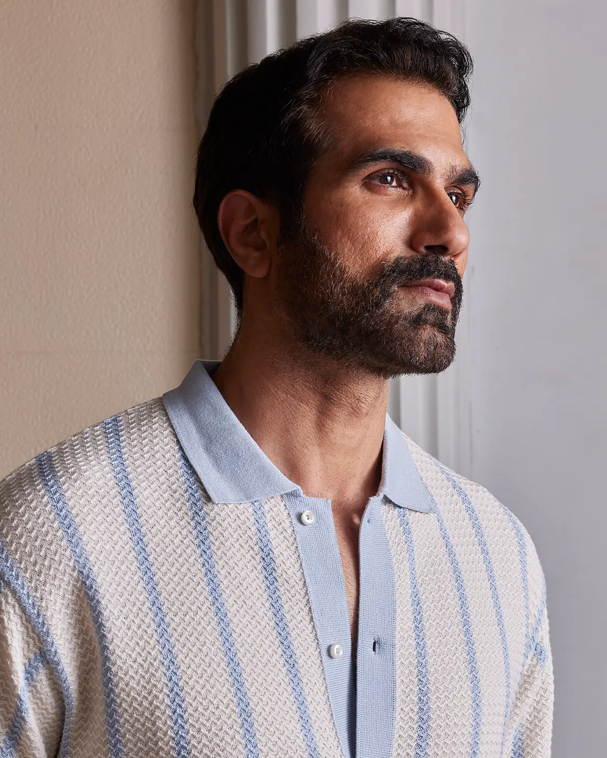 Light Blue & White Striped Flat Knit Shirt - Image 2