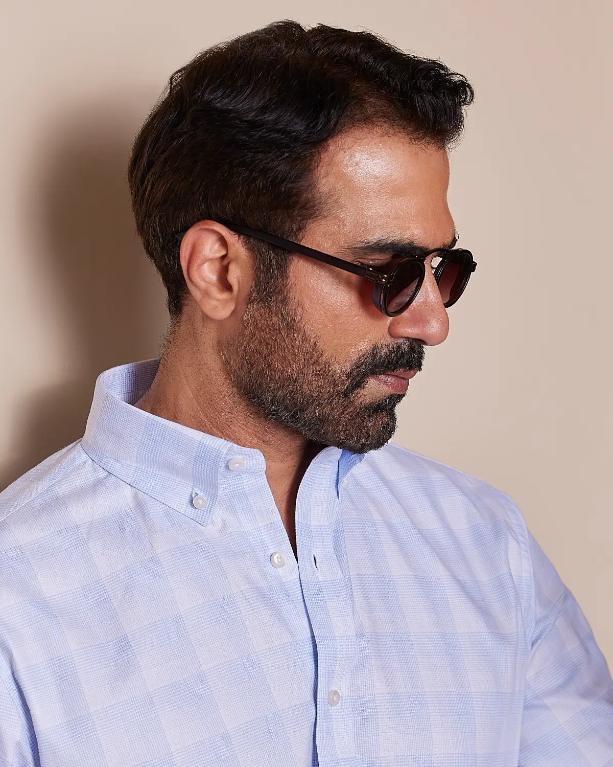 Light Blue Dobby Checked Shirt - Image 3