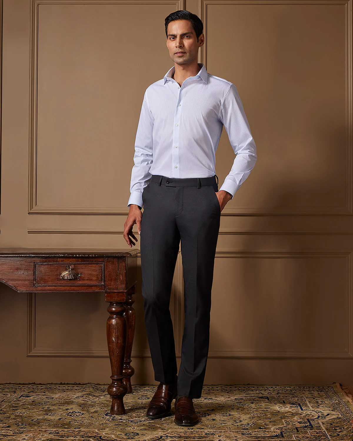 Light Blue & White Poplin Striped Shirt - Image 3
