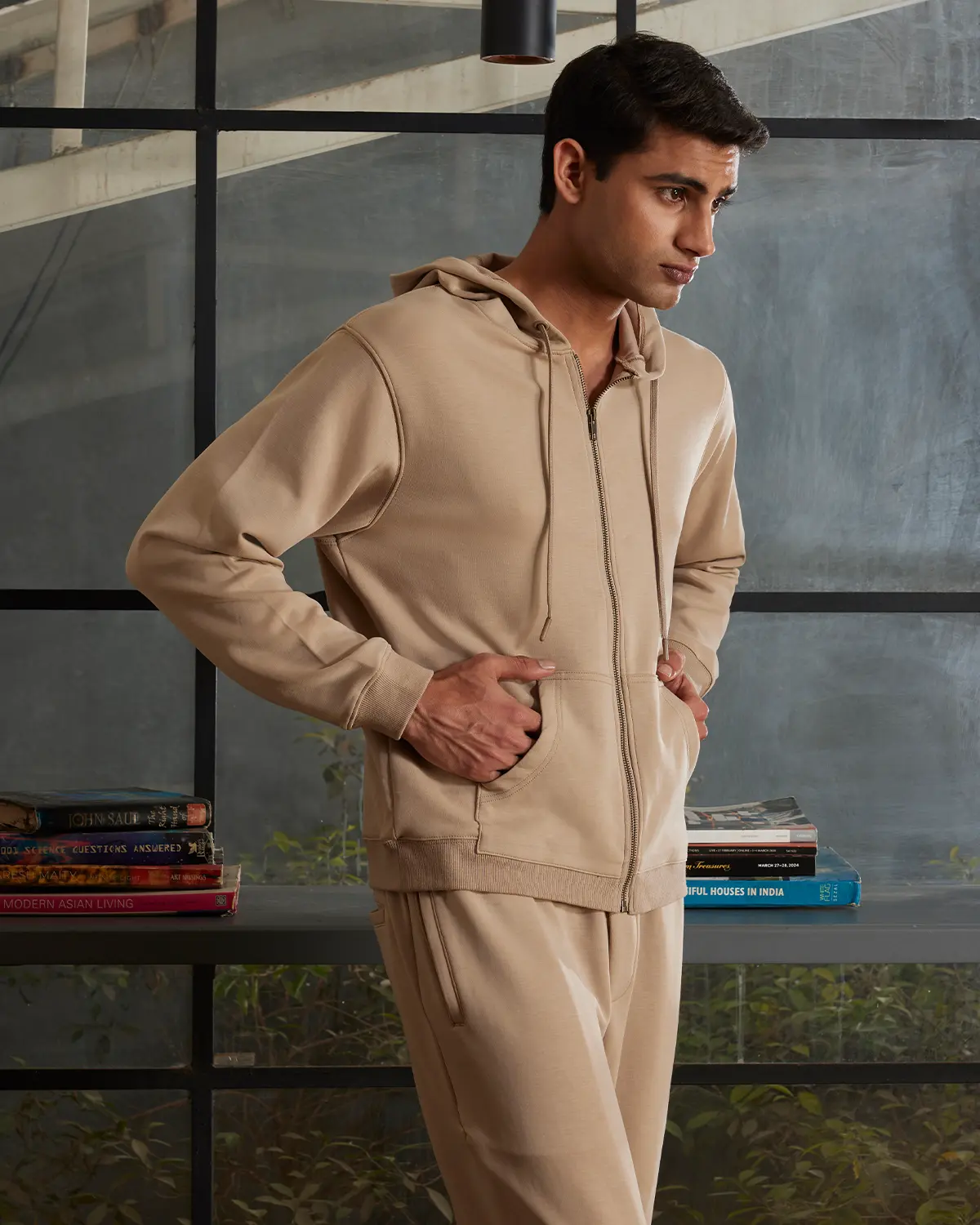 Luxe Journey Zipper Hoodie - Beige - Image 4