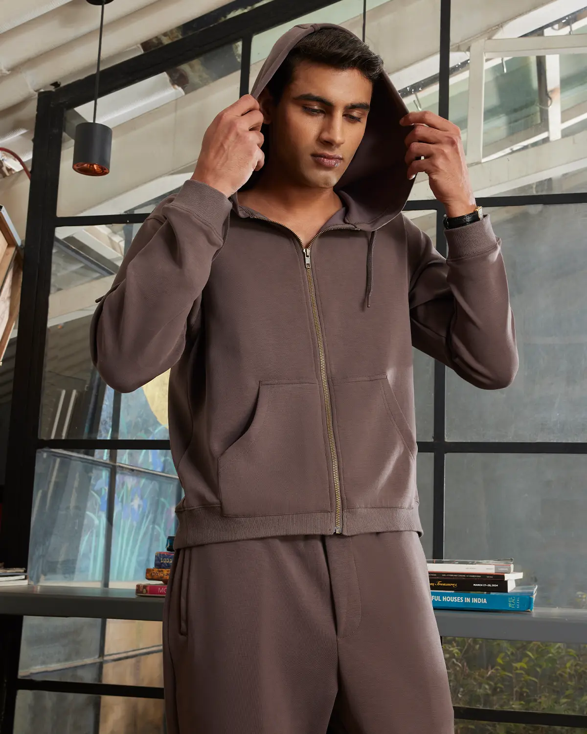 Luxe Journey Zipper Hoodie - Brown - Image 3