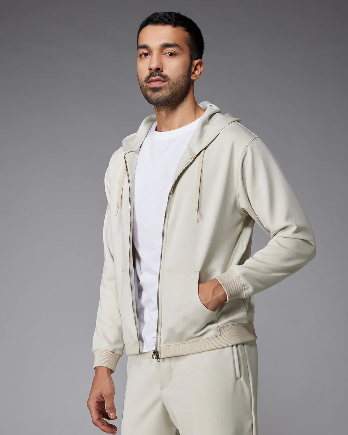 Luxe Travel Zipper Hoodie - Light Grey - Image 3