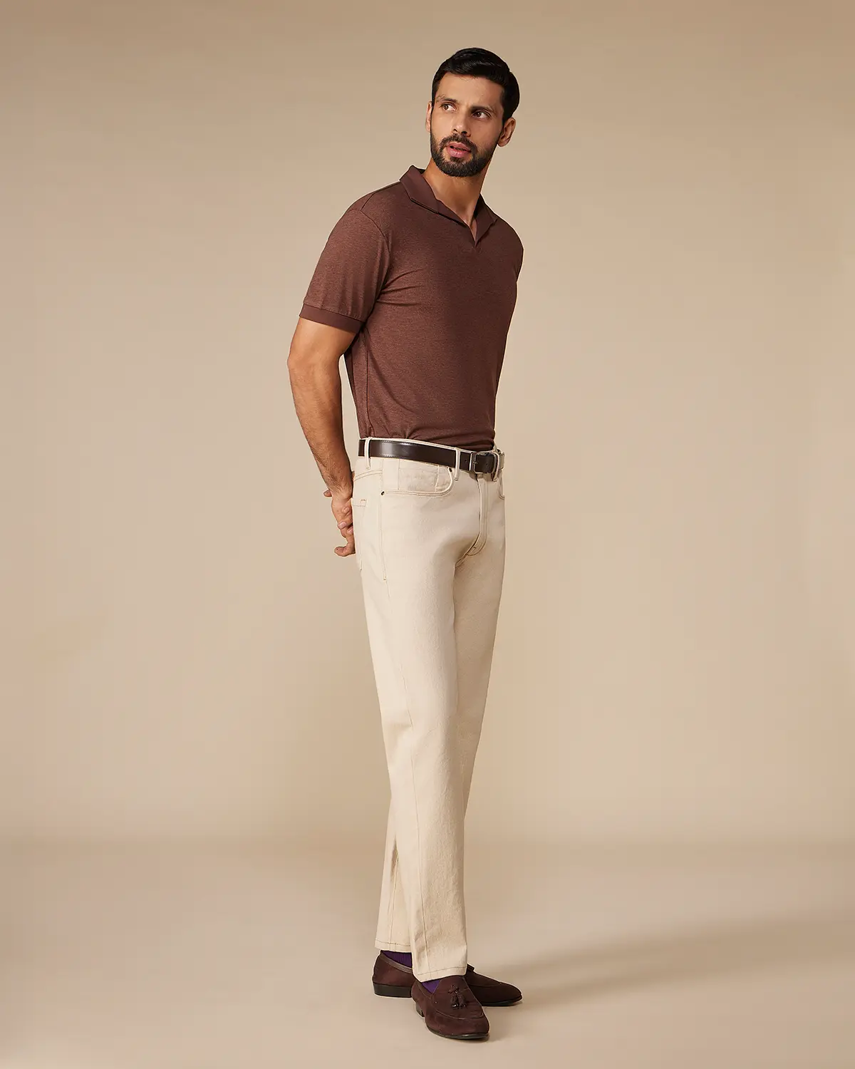 Lyocell Wool Stretch Johnny Polo - Coffee Brown - Image 4