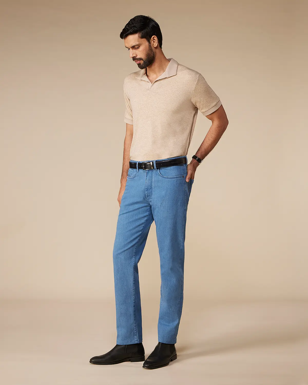 Lyocell Wool Stretch Johnny Polo - Ecru Melange - Image 4