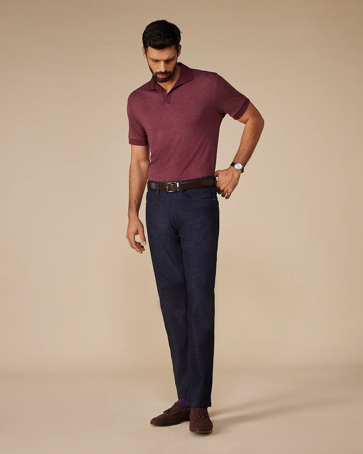 Lyocell Wool Stretch Johnny Polo - Maroon - Image 4