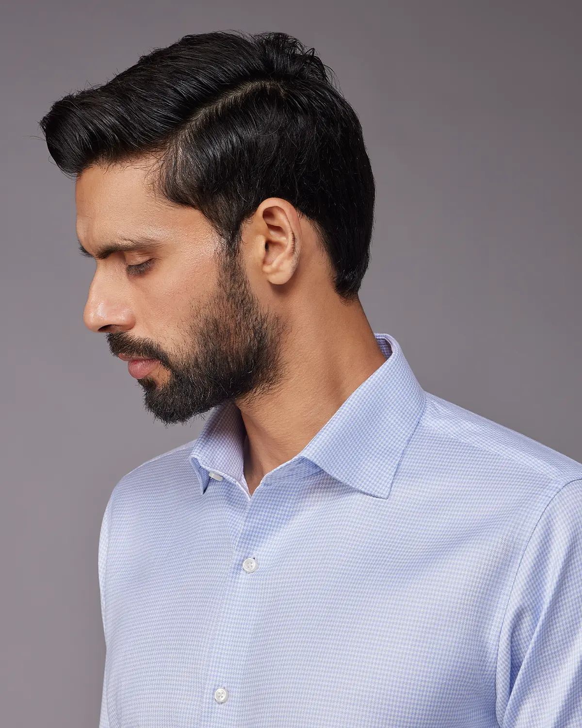 2-Ply Egyptian Cotton Blue Houndstooth Shirt - Image 4