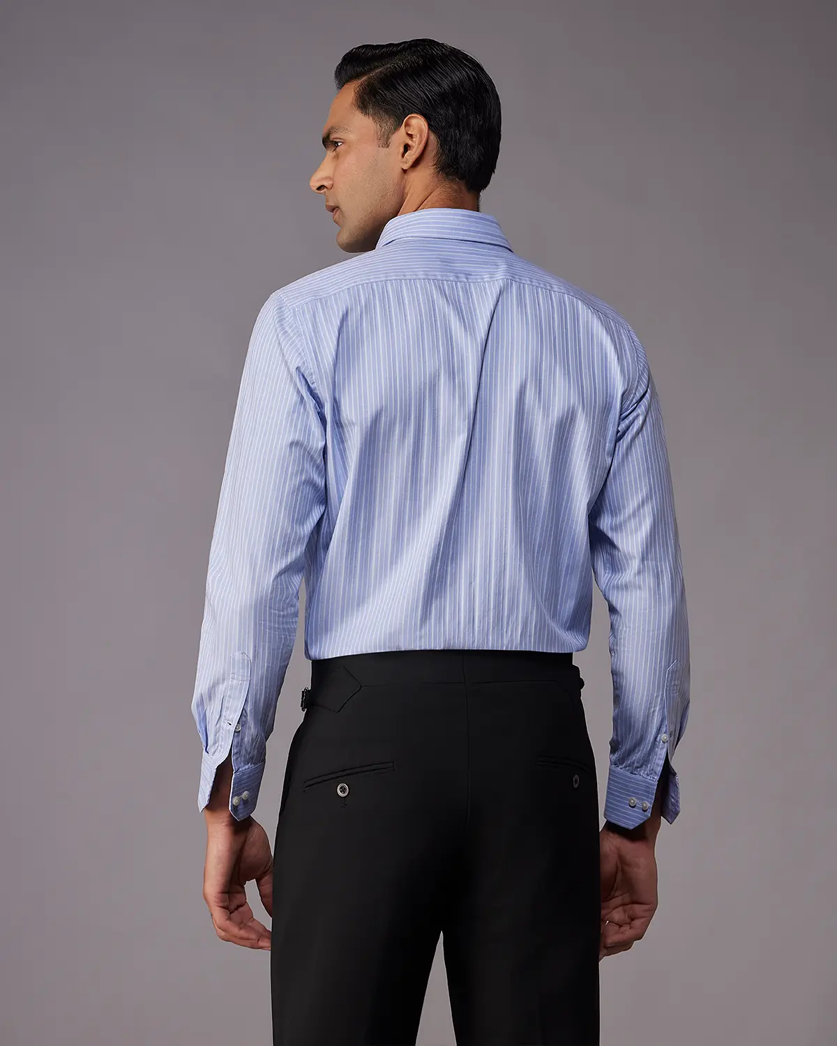 2-Ply Egyptian Cotton Blue & White Dobby Striped Shirt - Image 3