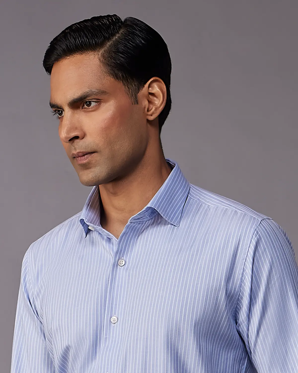 2-Ply Egyptian Cotton Blue & White Dobby Striped Shirt - Image 4