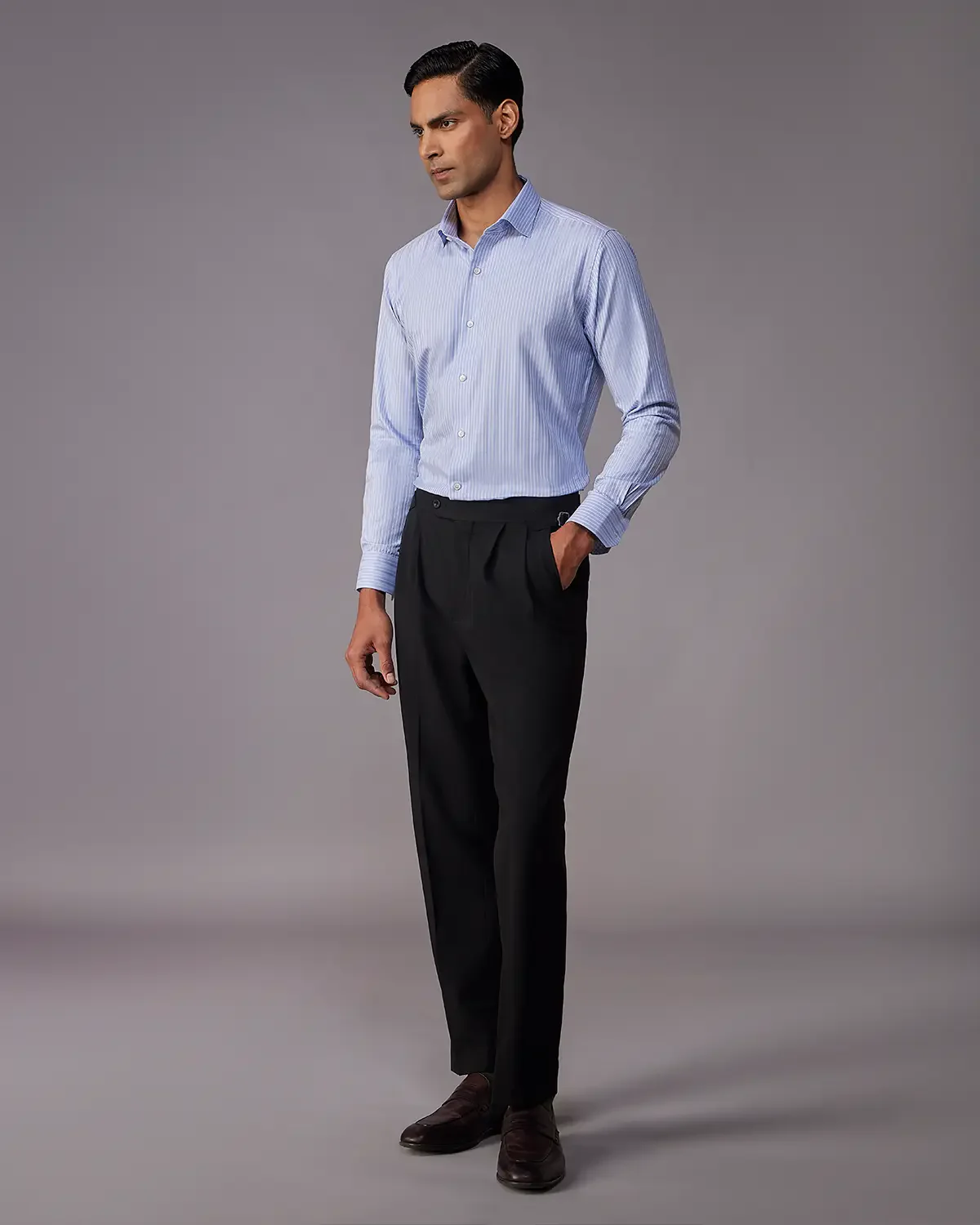 2-Ply Egyptian Cotton Blue & White Dobby Striped Shirt - Image 5