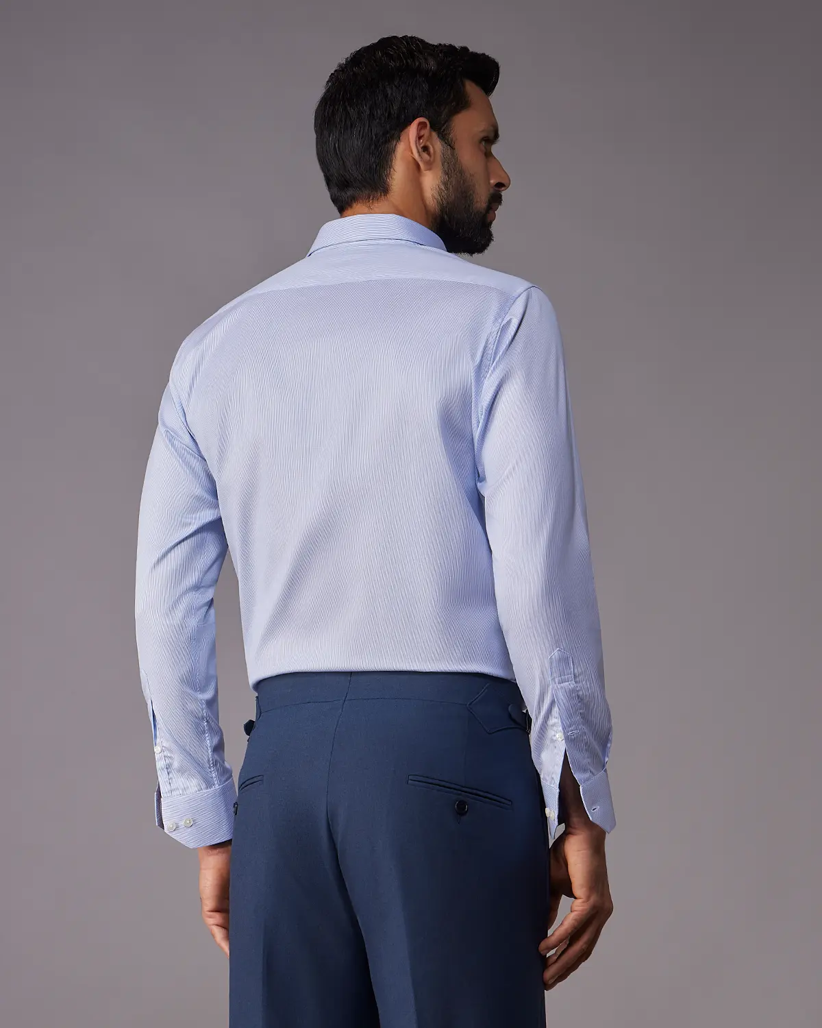 2-Ply Egyptian Cotton Blue & White Textured Striped Shirt - Image 3