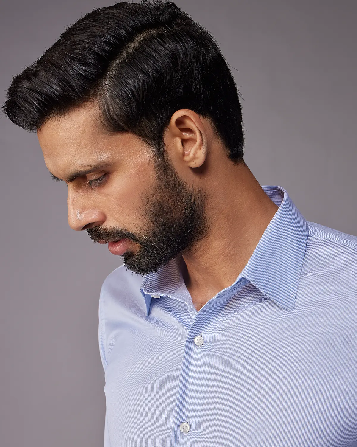 2-Ply Egyptian Cotton Blue & White Textured Striped Shirt - Image 4