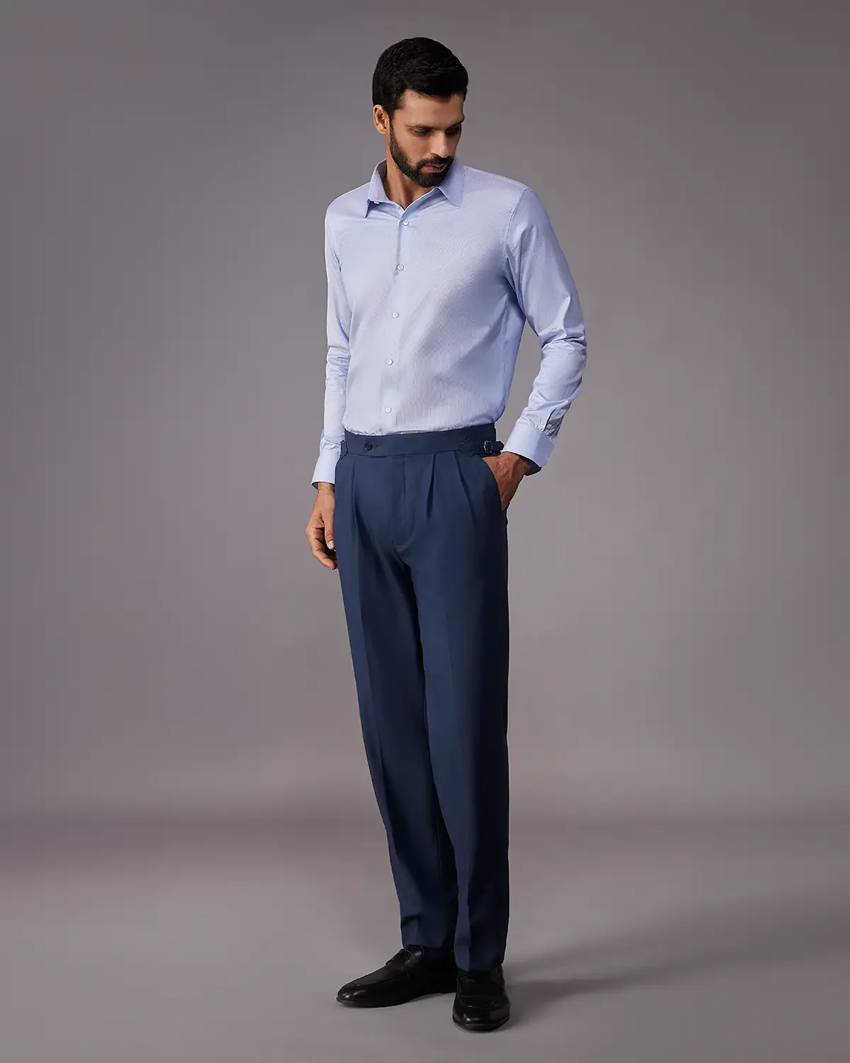 2-Ply Egyptian Cotton Blue & White Textured Striped Shirt - Image 5