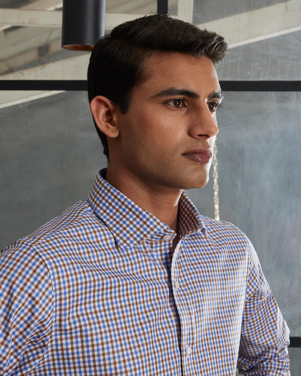 Manhattan Brown & Blue Twill Checked Shirt - Image 3