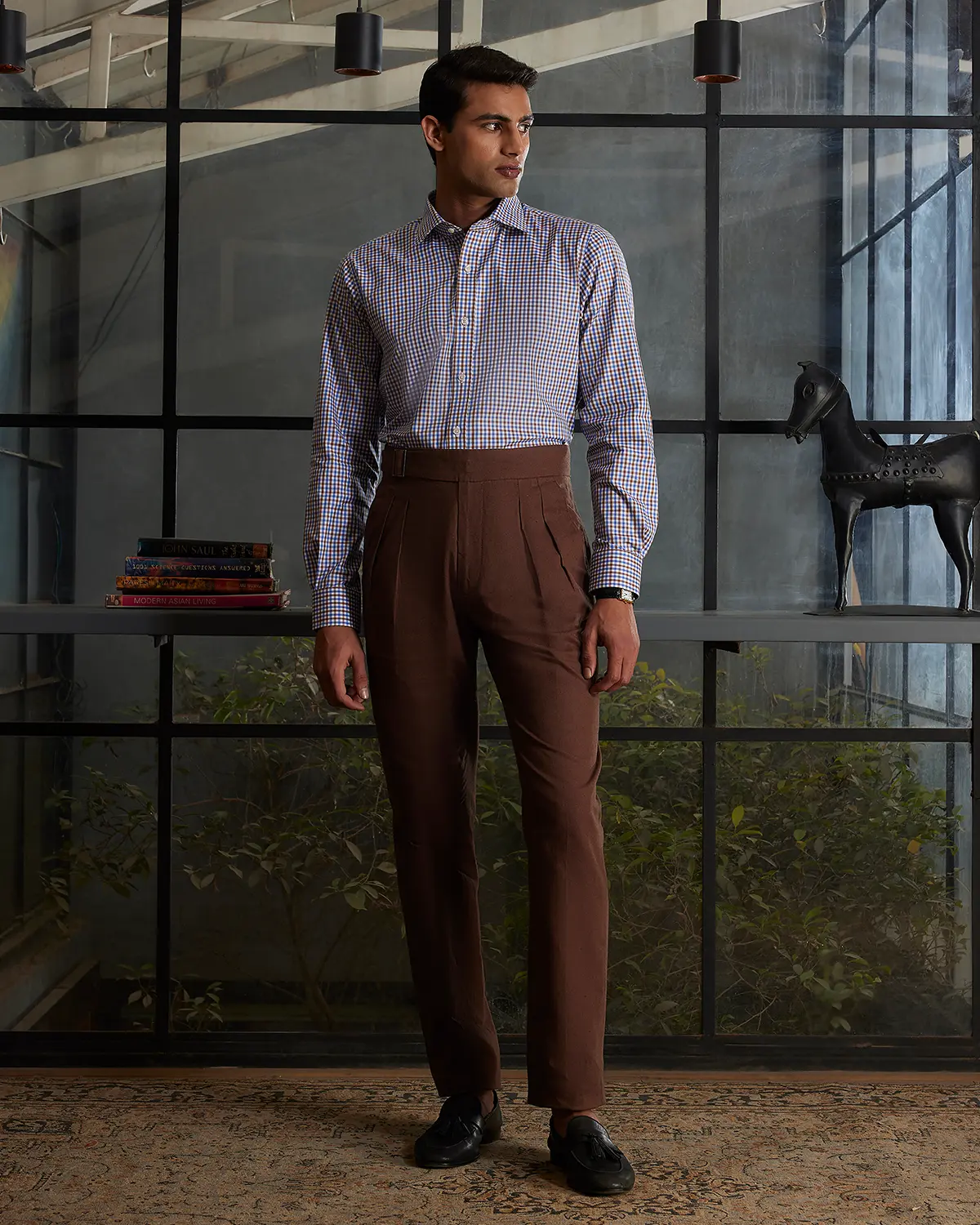 Manhattan Brown & Blue Twill Checked Shirt - Image 4