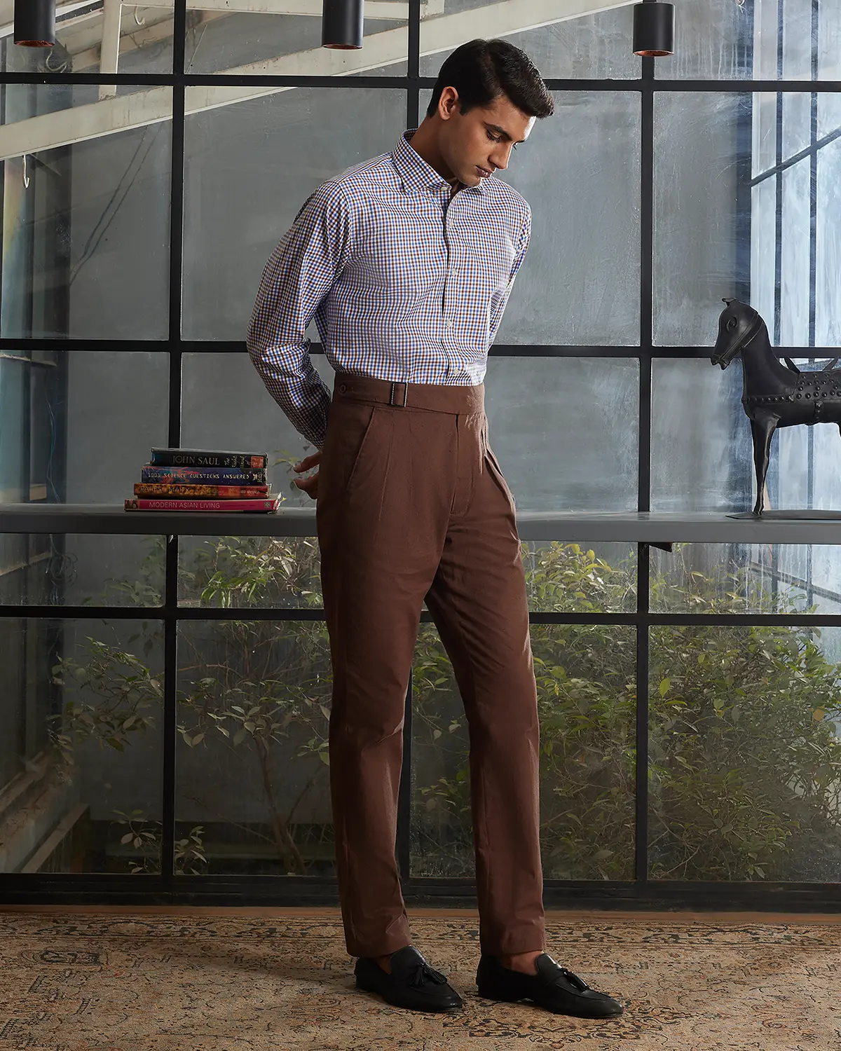Manhattan Brown & Blue Twill Checked Shirt - Image 5