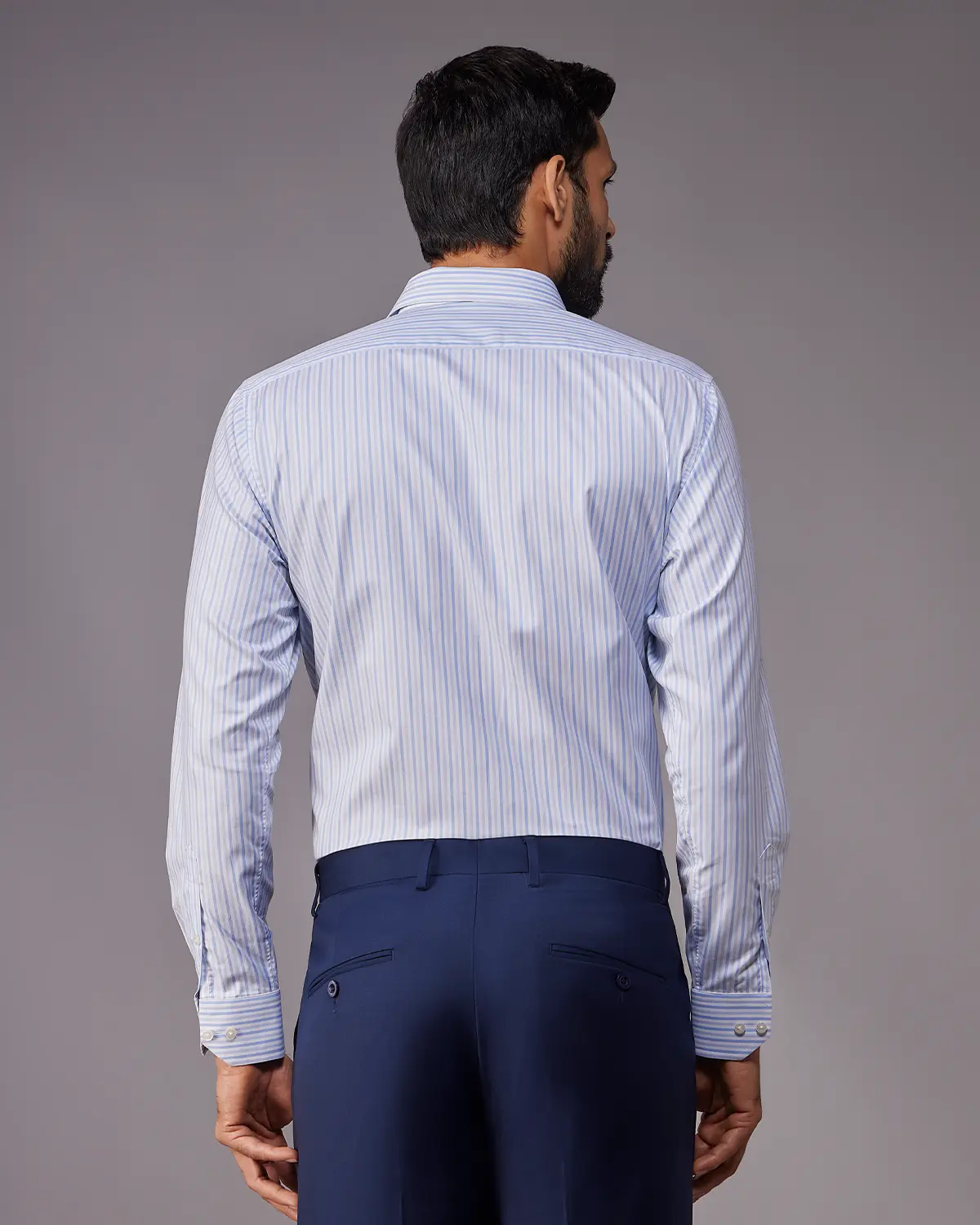 2-Ply Egyptian Cotton Mid Blue Striped Shirt - Image 3